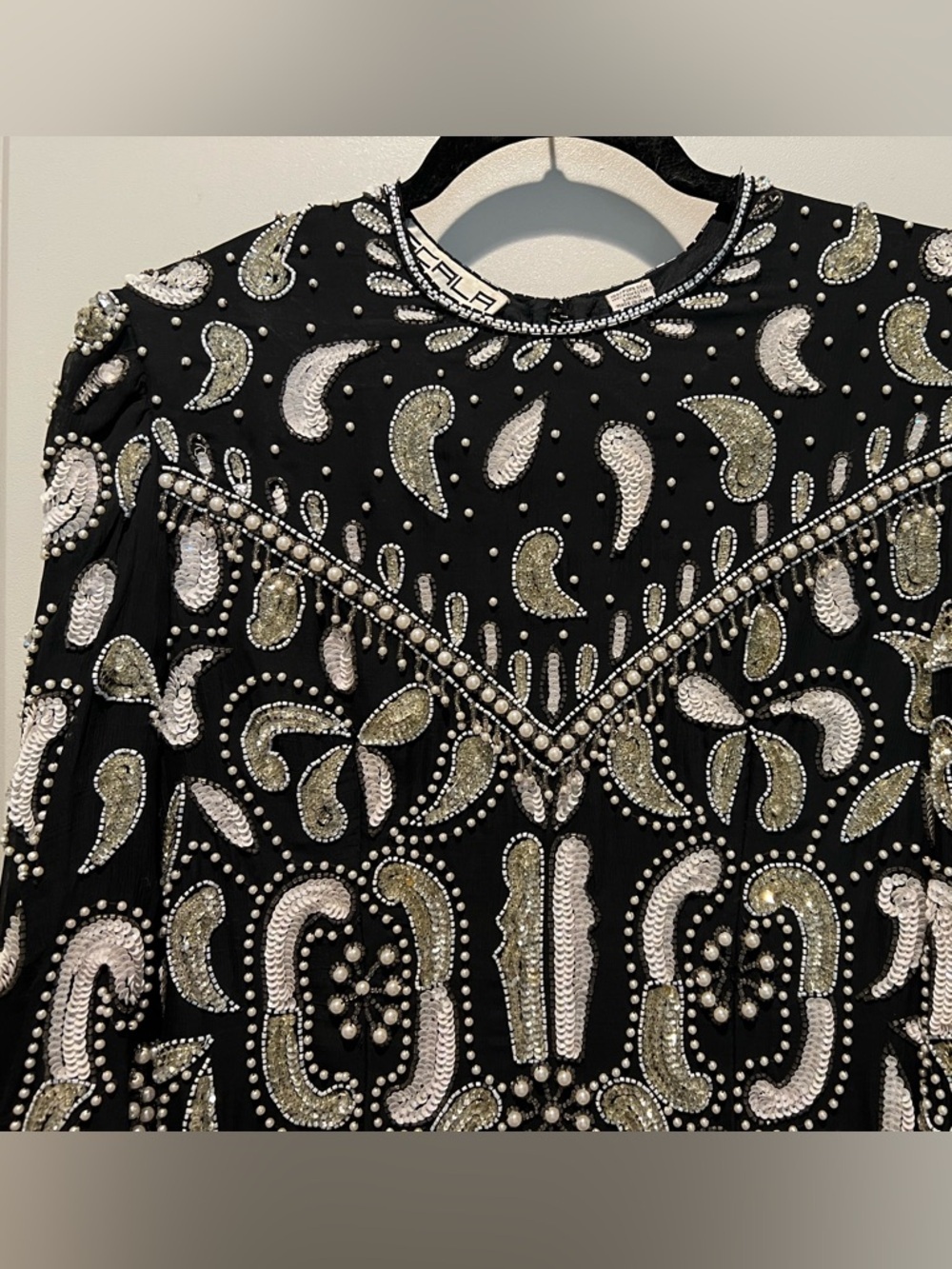 Scala Black Beaded Pearl Sequin Dress Size S - Picture 4 of 12